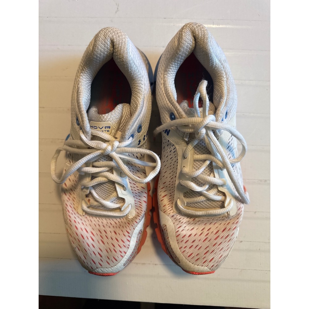 Under Armour HOVR Infinite Women 7 White‎ Orange Blue Bluetooth Running Shoes